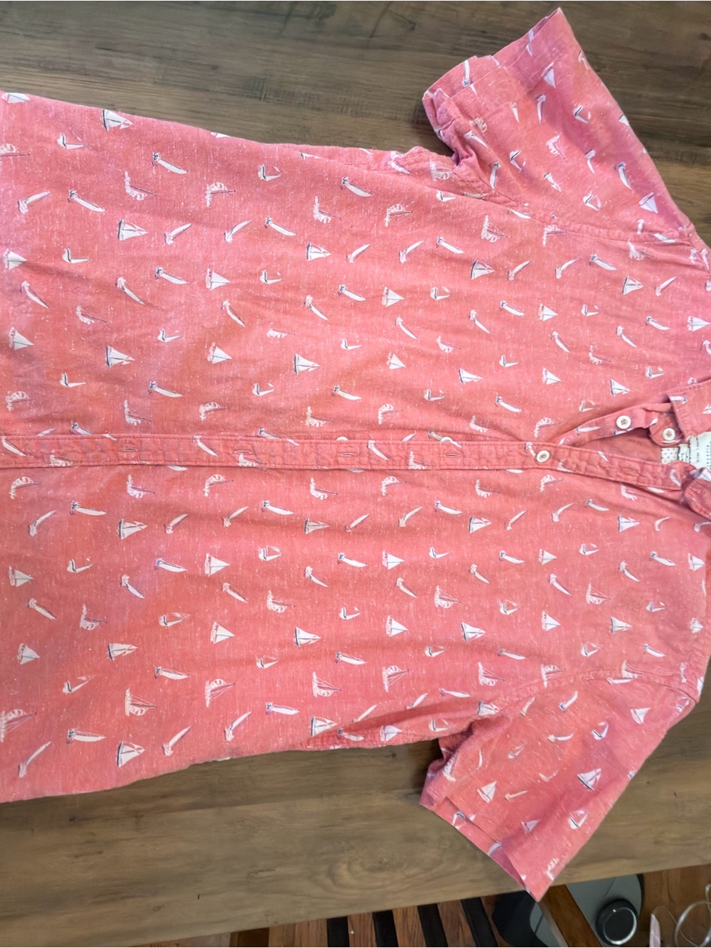 Denim & Flower Coral Short-Sleeve Button-Down with White Sailboat Print